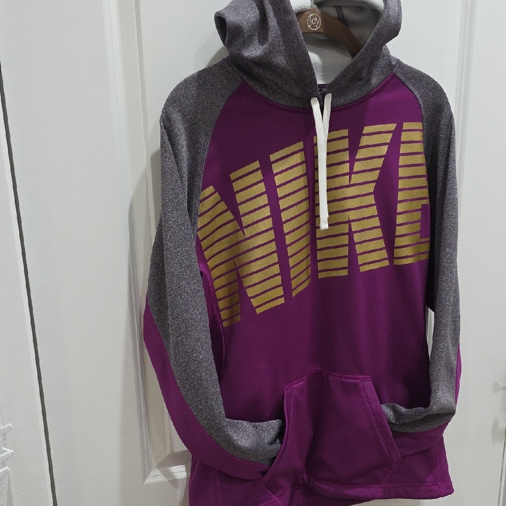 Nike Women's Therma-fit Purple Gray Hooded Sweatshirt with Gold Logo